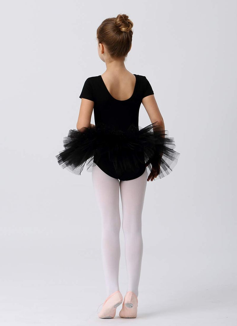MdnMd Girls Toddler Short Sleeve Glitter Dance Ballet Tutu Ballerina Dress Outfit Leotard (Black, Age 4-6 / 4t,5t) - Image 5
